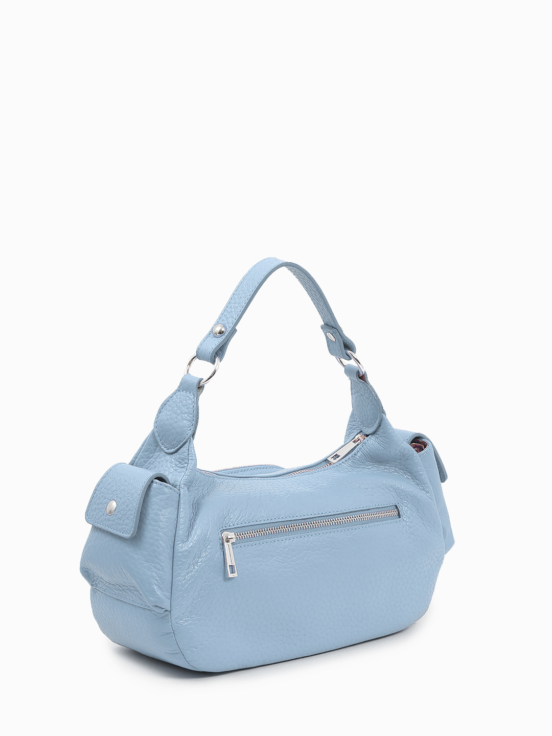 Сумка-хобо "VALITA" с дополнительными карманами от BE NICE из крупнозернистой кожи небесного оттенка  