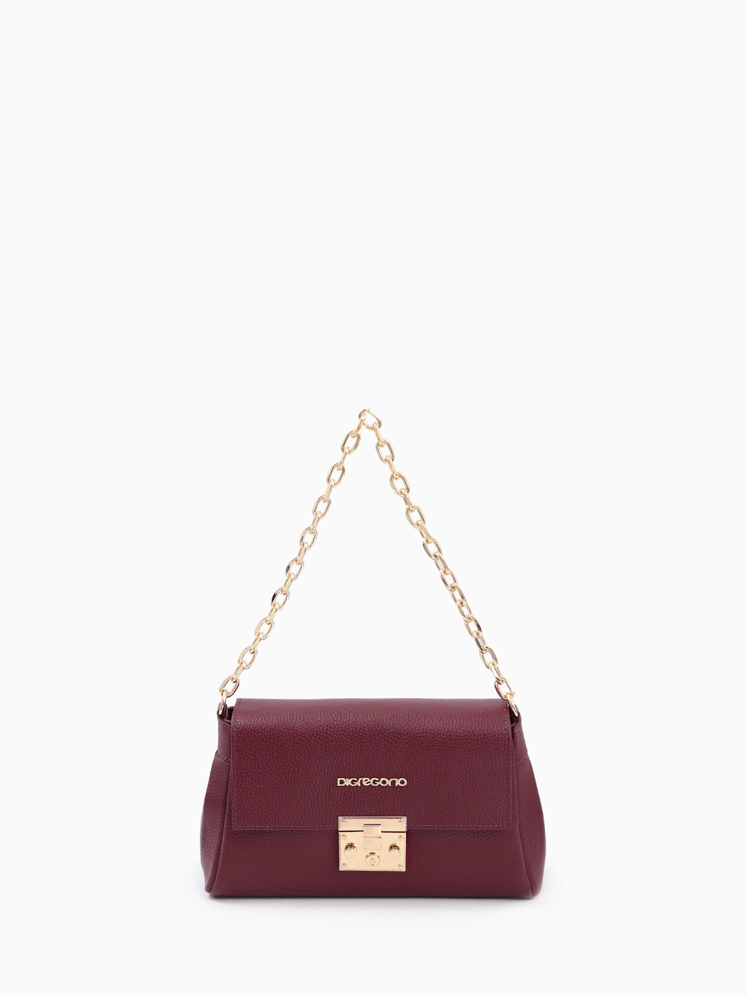 Сумка кросс-боди с металлической гравировкой и фурнитурой в золоте в бордовом цвете от Di Gregorio