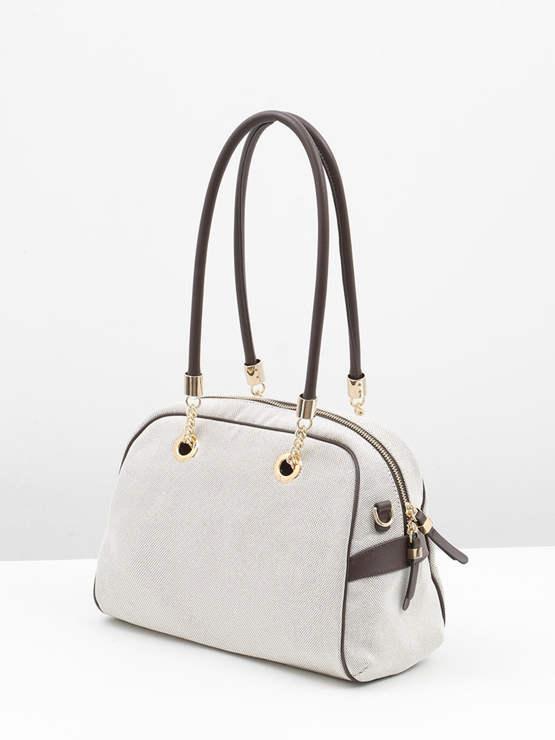 Сумка-трансформер с двойными ручками от KELLEN из текстиля и натуральной кожи коричневого оттенка