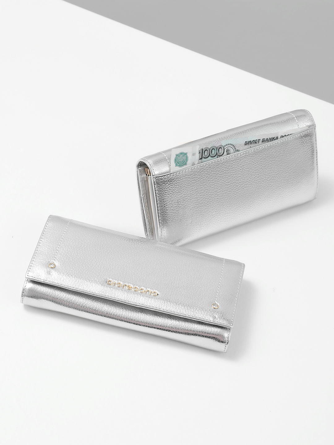 Прямоугольный бумажник с логотипом Di Gregorio серебристого оттенка