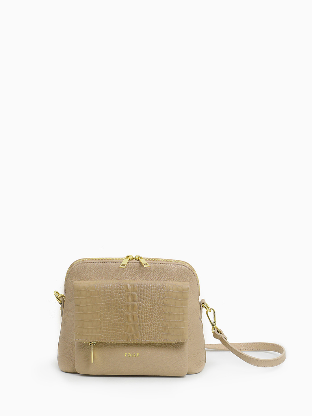 Кросс-боди с тиснением под крокодила на внешнем кармане от FOLLE оттенка капучино
