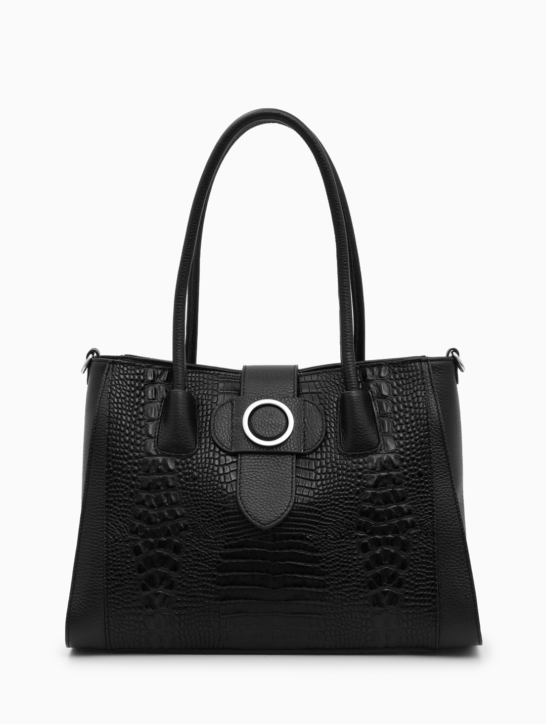 Классическая сумка из натуральной кожи под рептилию в чёрном цвете от FOLLE