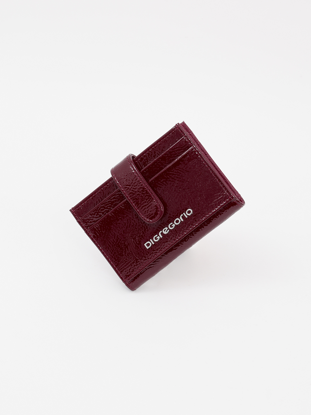 Картхолдер-визитница с именной гравировкой Di Gregorio из лаковой кожи бордового оттенка