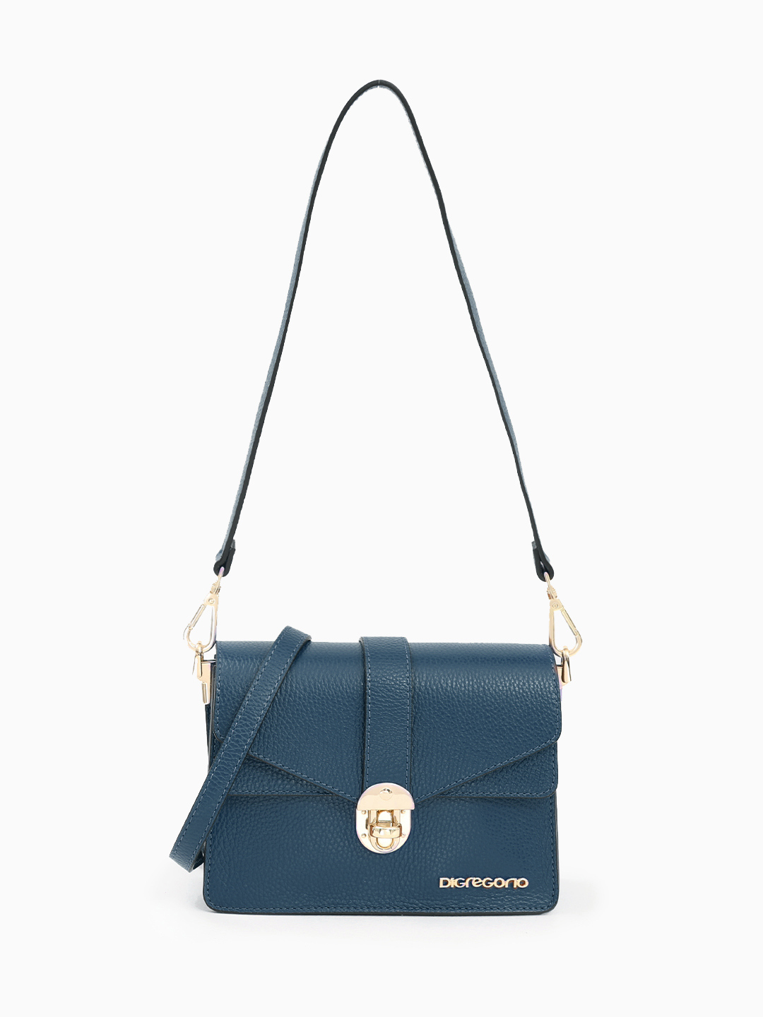 Кросс-боди с двумя ремнями и треугольным клапаном от Di Gregorio в сине-зелёном цвете petrolio