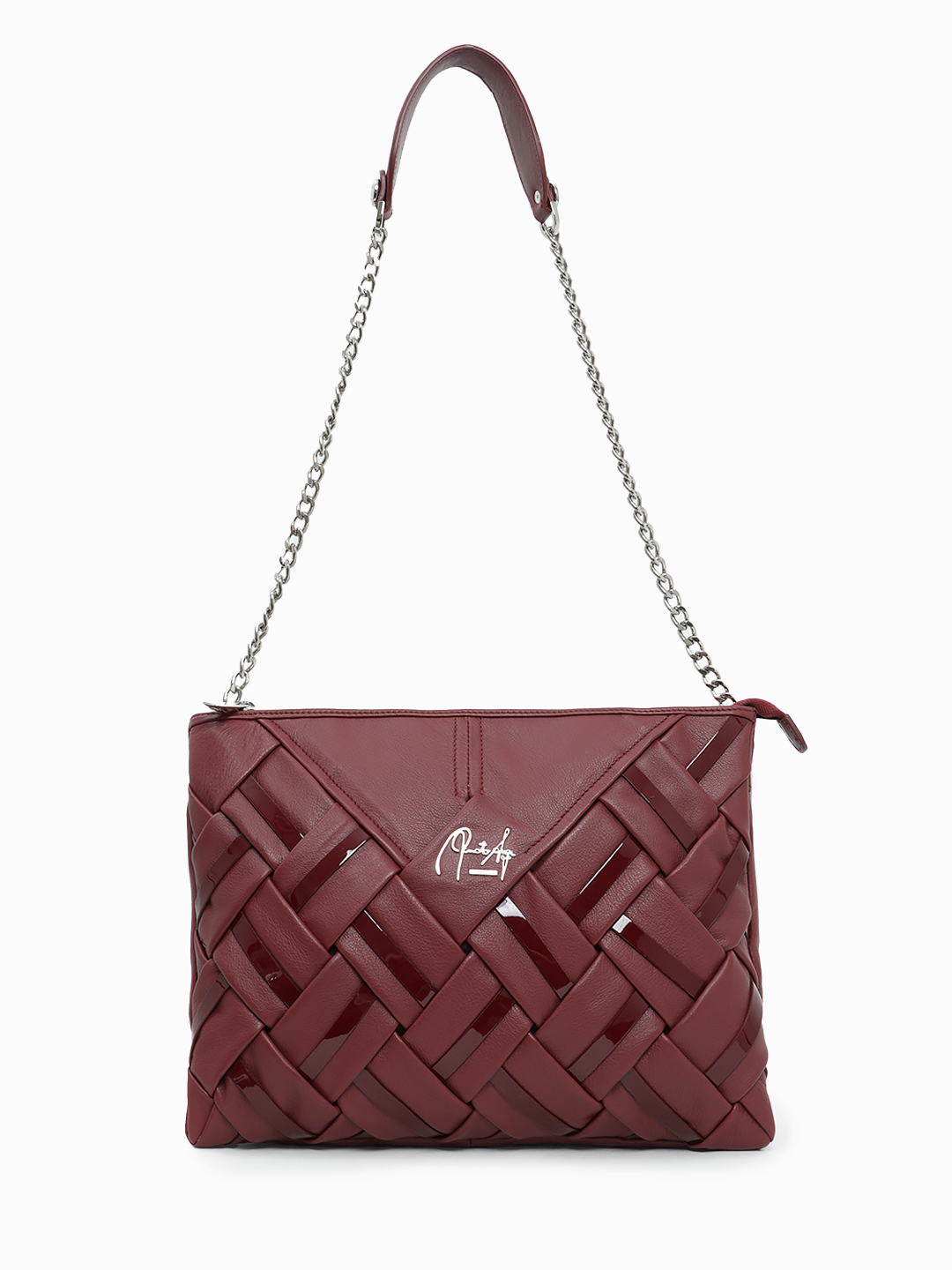 Прямоугольная сумка на плечо от Renato Angi с плетением зернистой и лаковой кожи в бордовом цвете