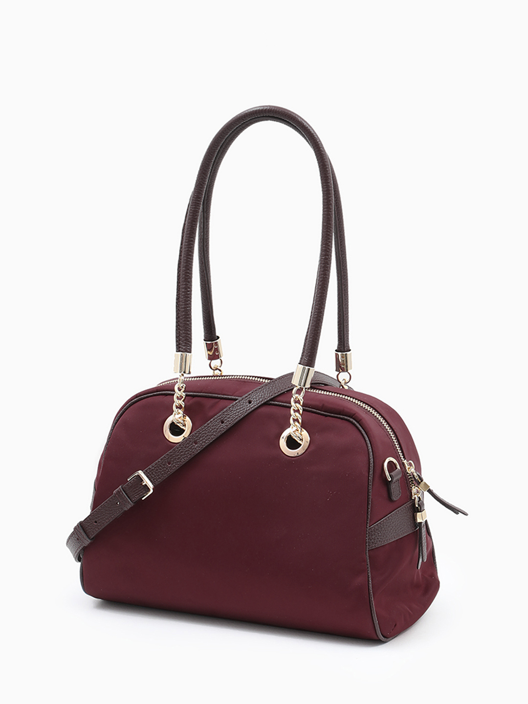Сумка-трансформер с двойными ручками от KELLEN из нейлона и натуральной кожи бордового оттенка
