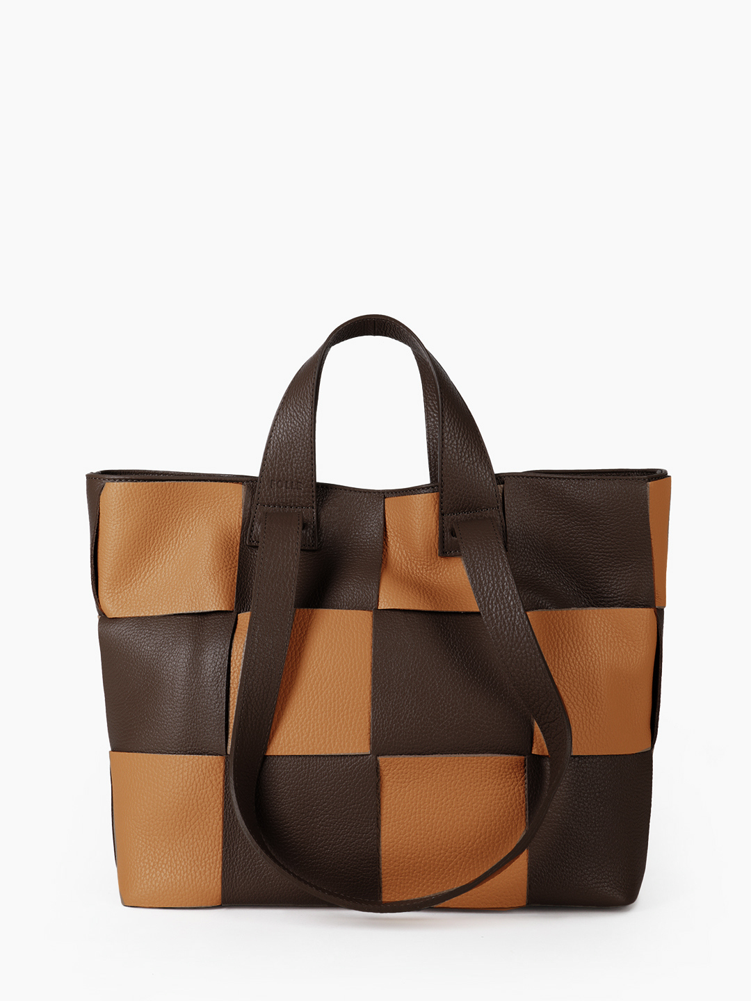 Сумка-шоппер с принтом в шахматную клетку от FOLLE в коричневом оттенке