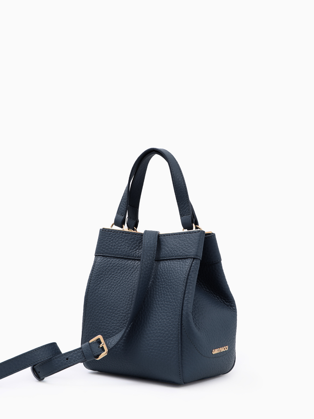 Стильный тоут на магнитах с золотистой монограммой Gironacci из премиальной кожи синего цвета navy