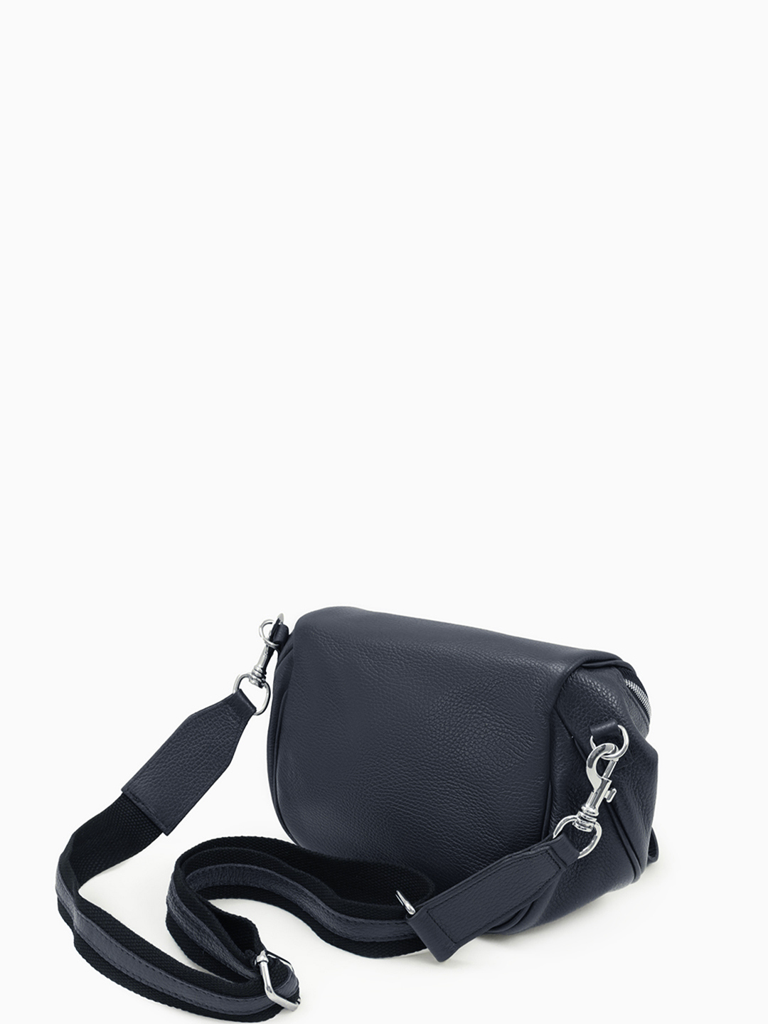 Полукруглая мягкая кросс-боди с длинными кожаными пуллерами с клёпками от FOLLE в синем цвете 