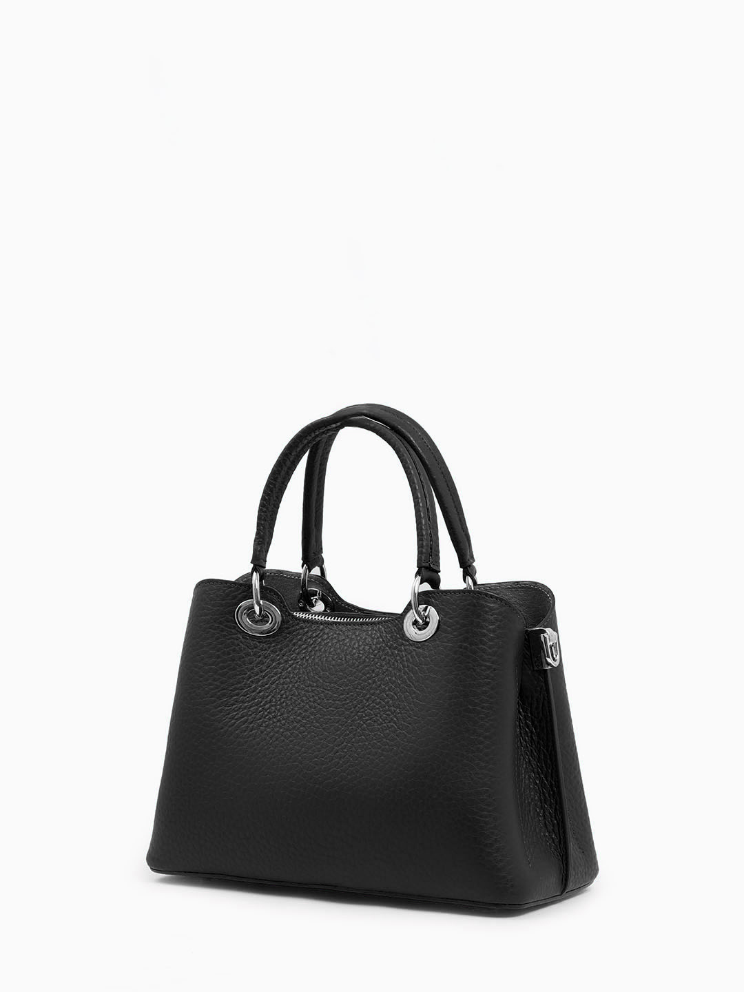 Базовый тоут из крупнозернистой кожи с круглой фурнитурой FOLLE в чёрном цвете