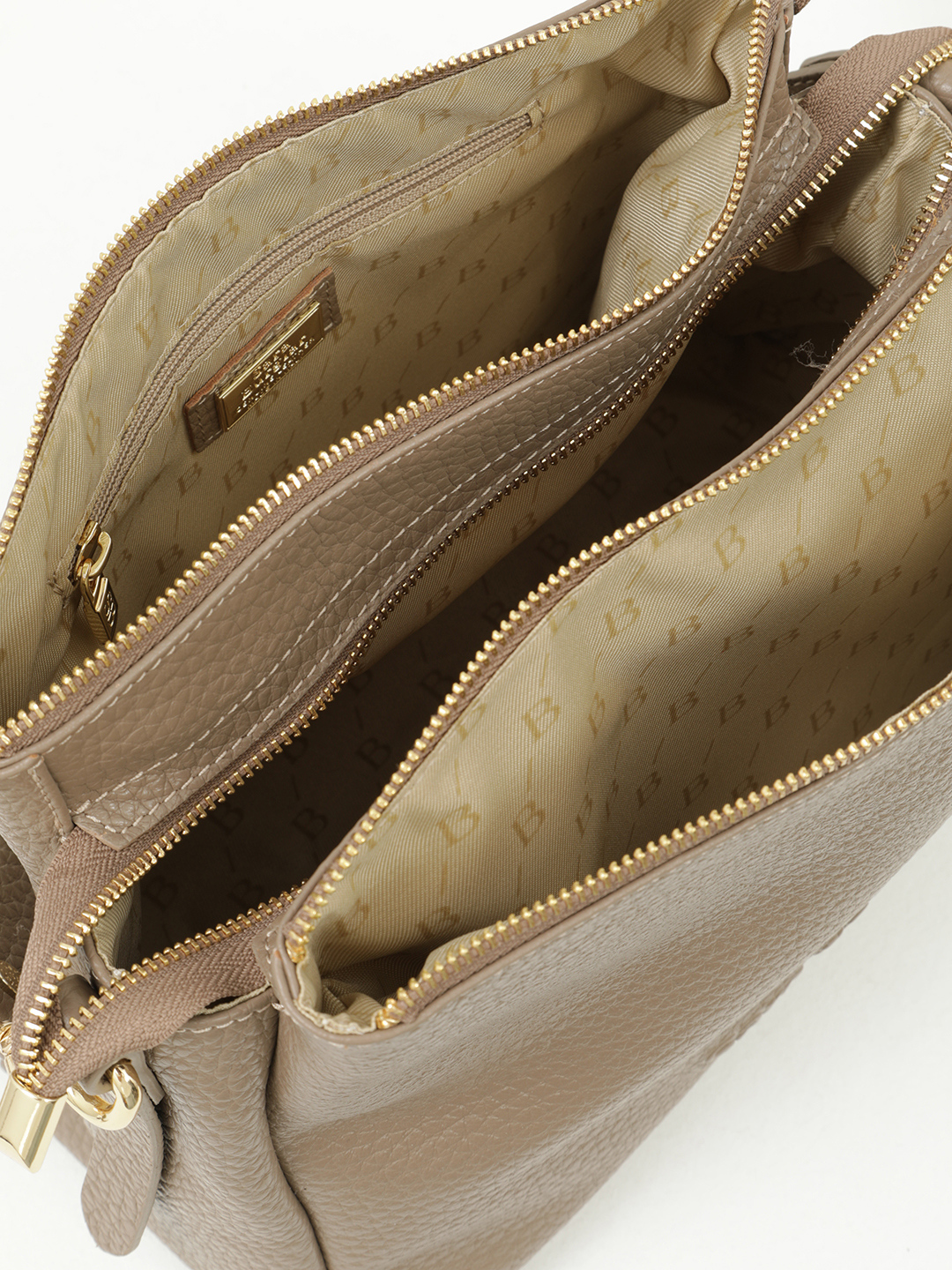 Сумка из натуральной кожи с тремя отделениями и рельефным логотипом Sara Burglar цвета тауп