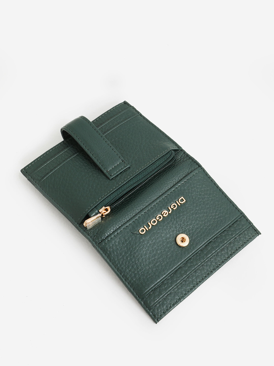 Картхолдер-визитница с именной гравировкой Di Gregorio зелёного цвета