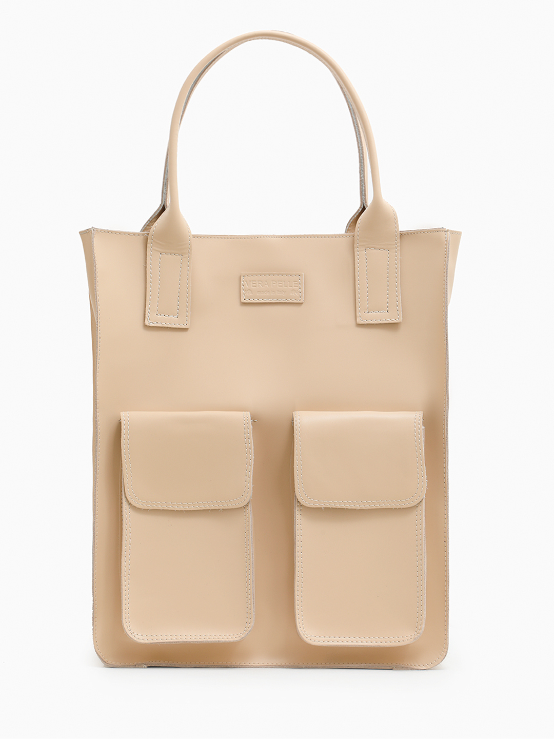 Бежевая сумка-шоппер с дополнительными карманами от FOLLE из винтажной кожи vacchetta