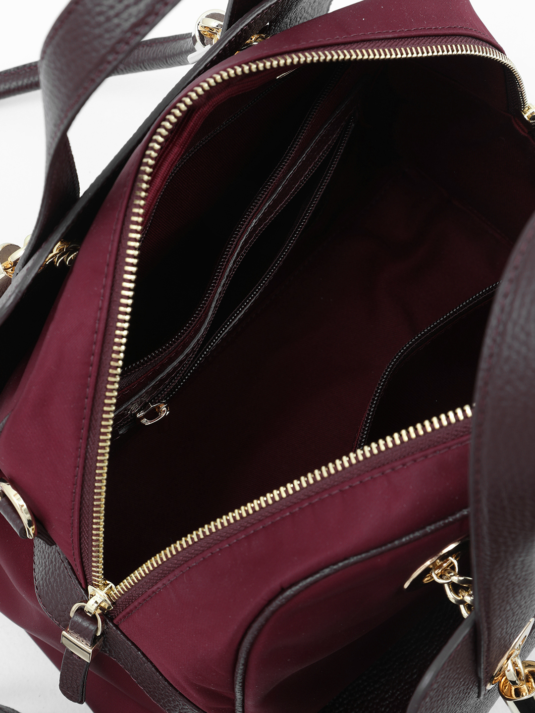 Сумка-трансформер с двойными ручками от KELLEN из нейлона и натуральной кожи бордового оттенка