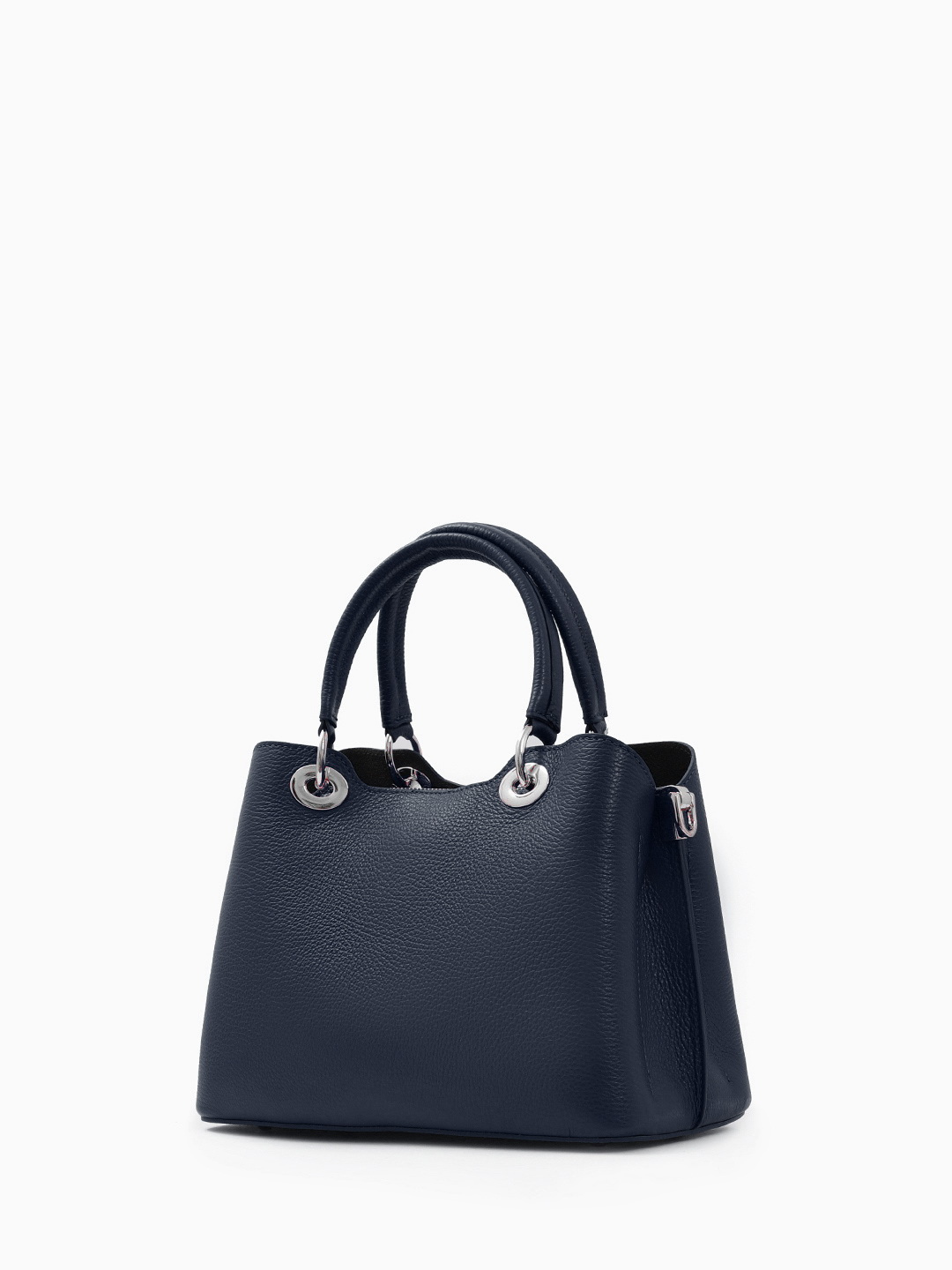 Базовый тоут из мелкозернистой кожи с круглой фурнитурой FOLLE в синем цвете