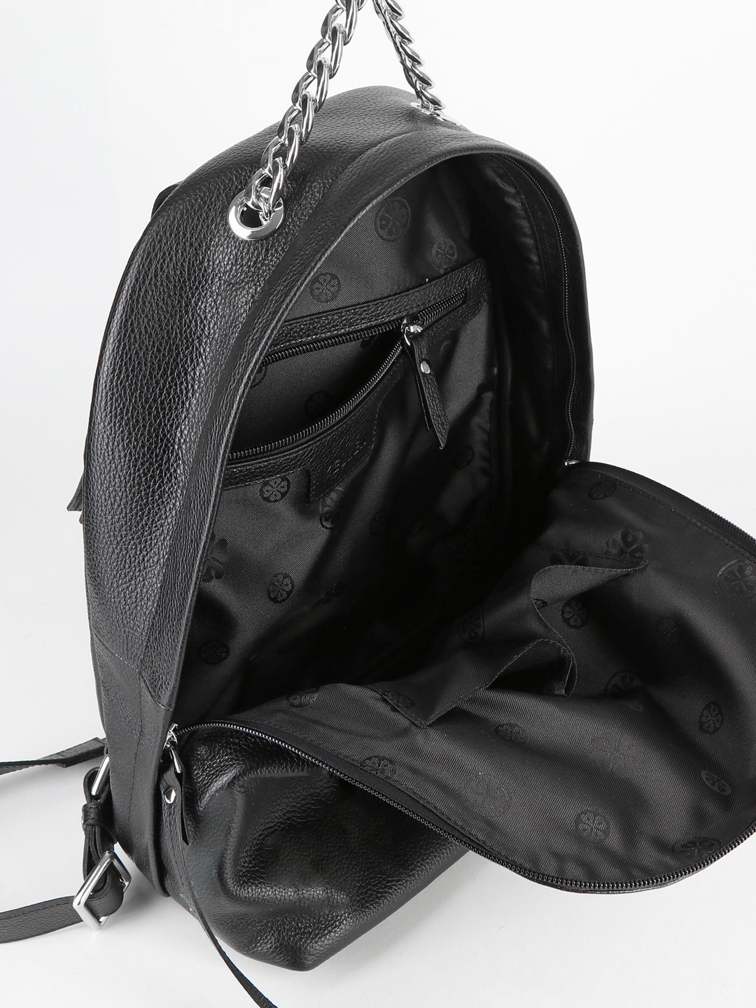 Рюкзак с ручкой-цепью в размере М из натуральной чёрной кожи от KELLEN