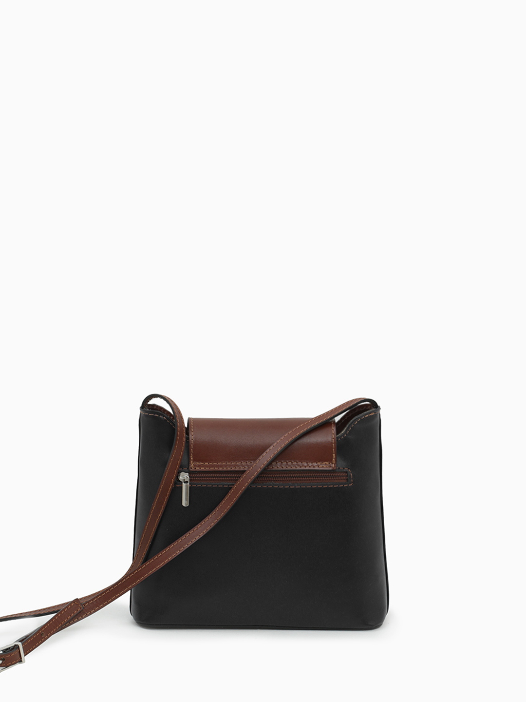 Кросс-боди с контрастными коричневыми вставками от FOLLE из натуральной кожи vacchetta чёрного цвета