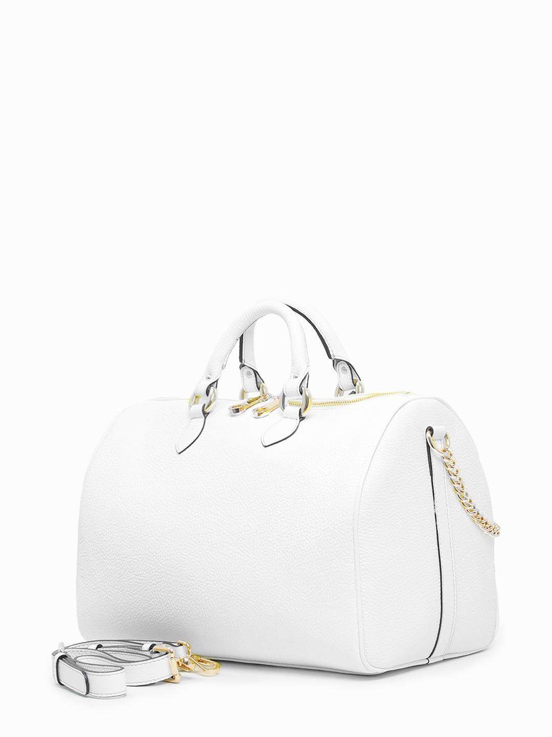 Сумка-боулер с цепью и брелком с твилли от Di Gregorio в размере L белого цвета