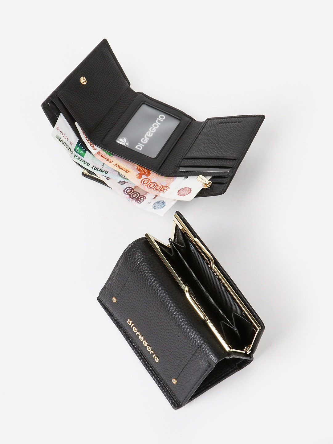 Кошелёк со стразами, застёжкой-фермуаром и металлическими буквами Di Gregorio черного цвета