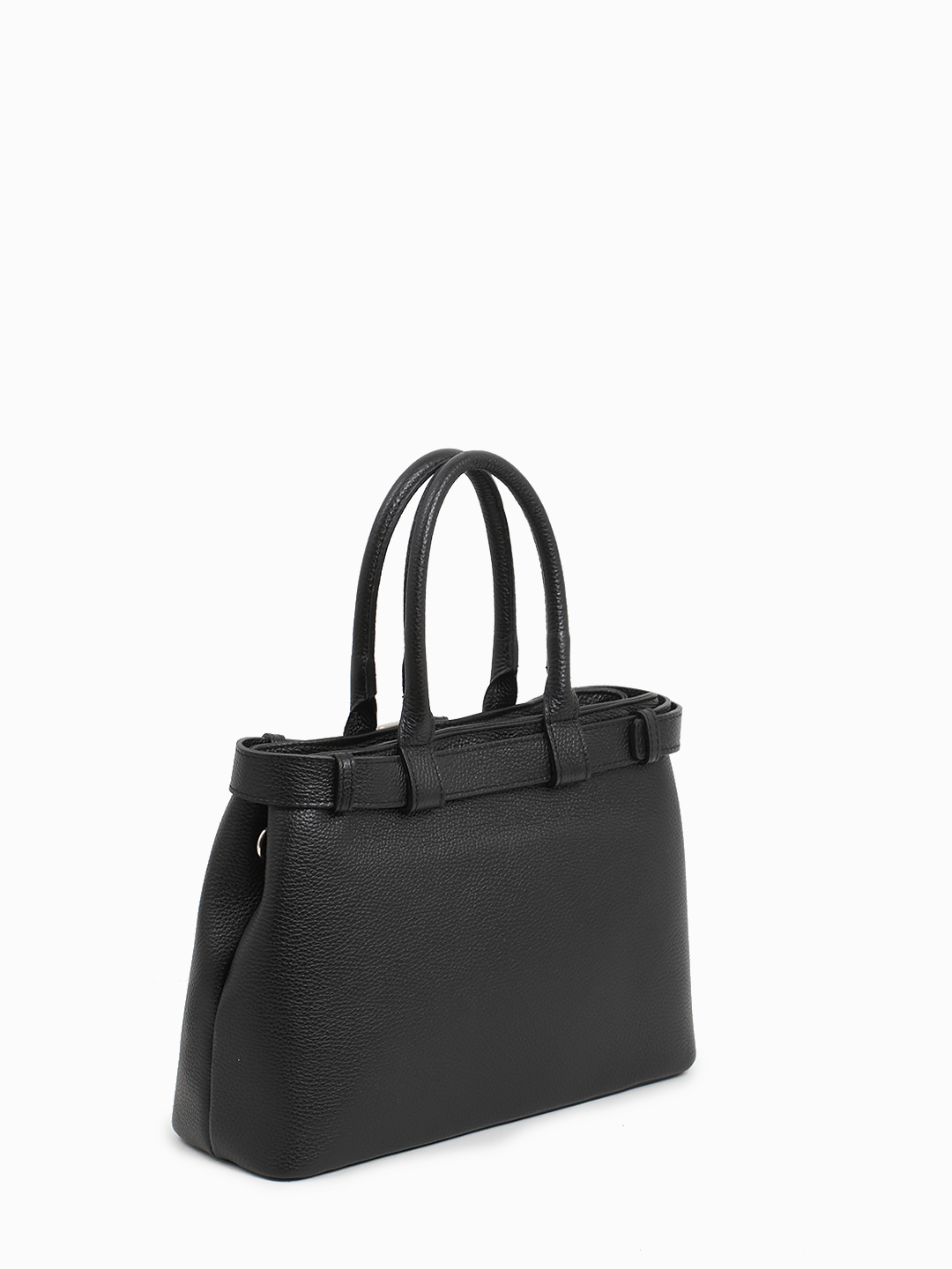 Чёрная сумка-тоут с декоративным чёрным ремнём от FOLLE