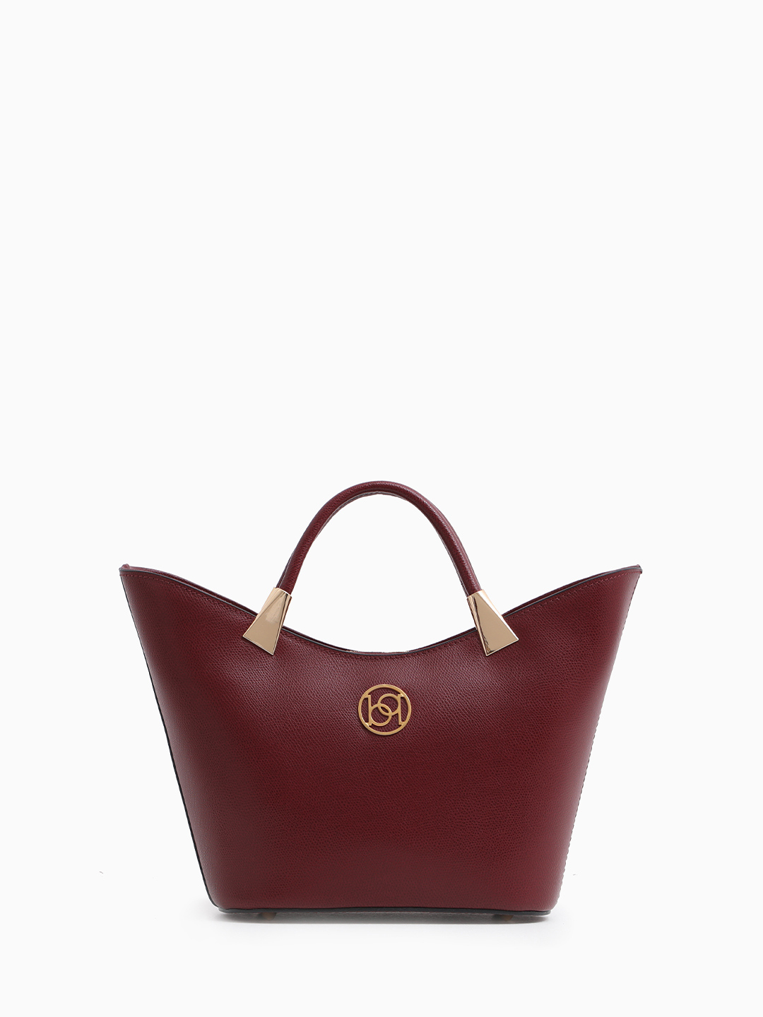 Сумка-лодочка из натуральной кожи бордового цвета с круглой фурнитурой BE NICE