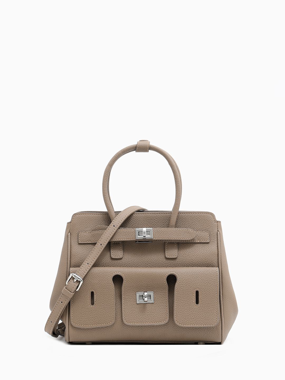Сумка с поворотным замком и дополнительными карманами от IVORY в оттенке тауп