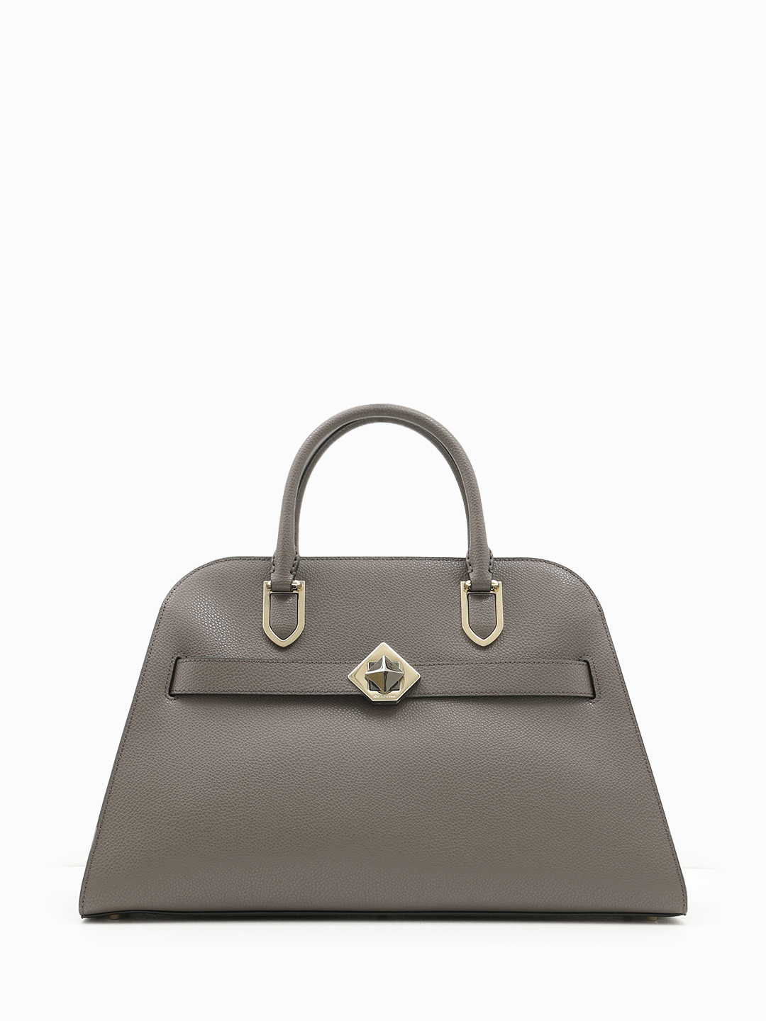 Тоут от Cromia в натуральной коже цвета тауп с золотой геометрической фурнитурой