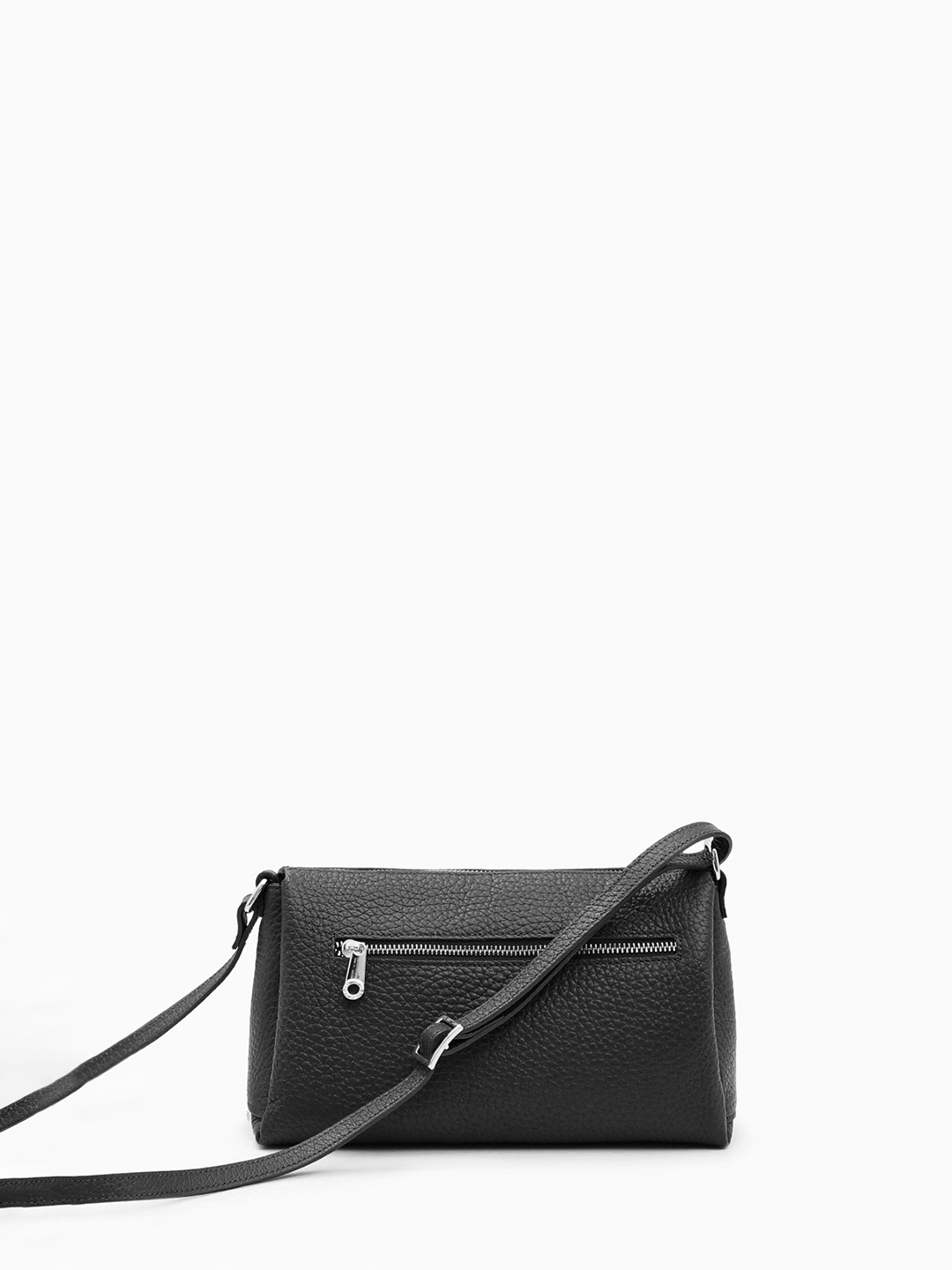 Кросс-боди с двумя кожаными пуллерами и металлическим логотипом Di Gregorio черного цвета с серебристой фурнитурой