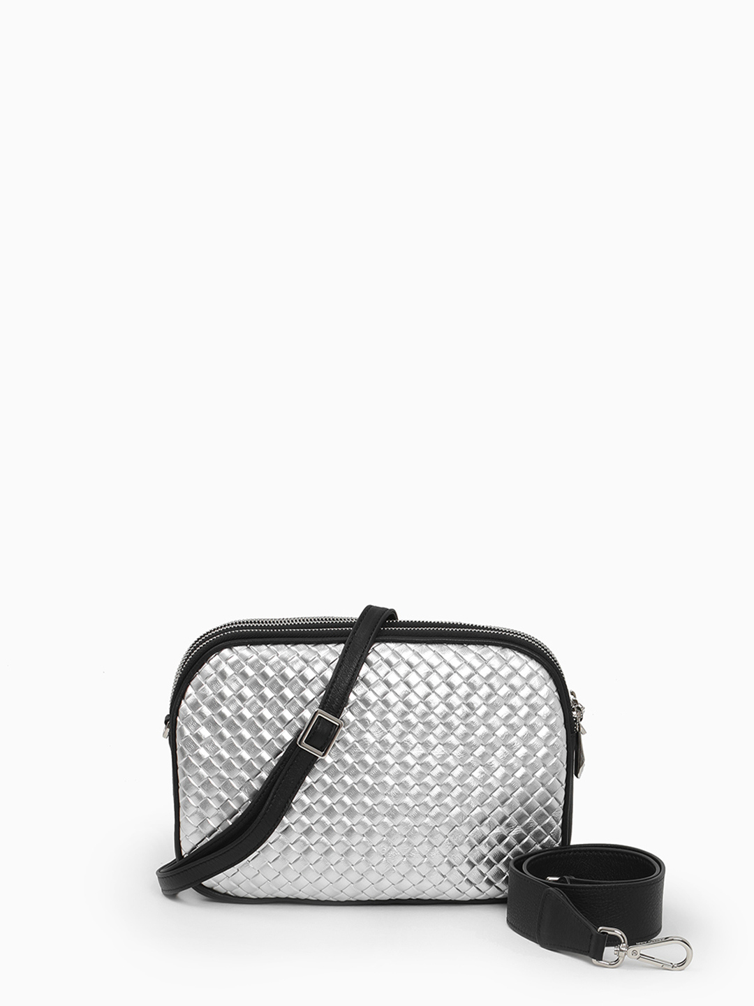 Серебристая кросс-боди с тремя отделениями и объёмным тиснением от Renato Angi
