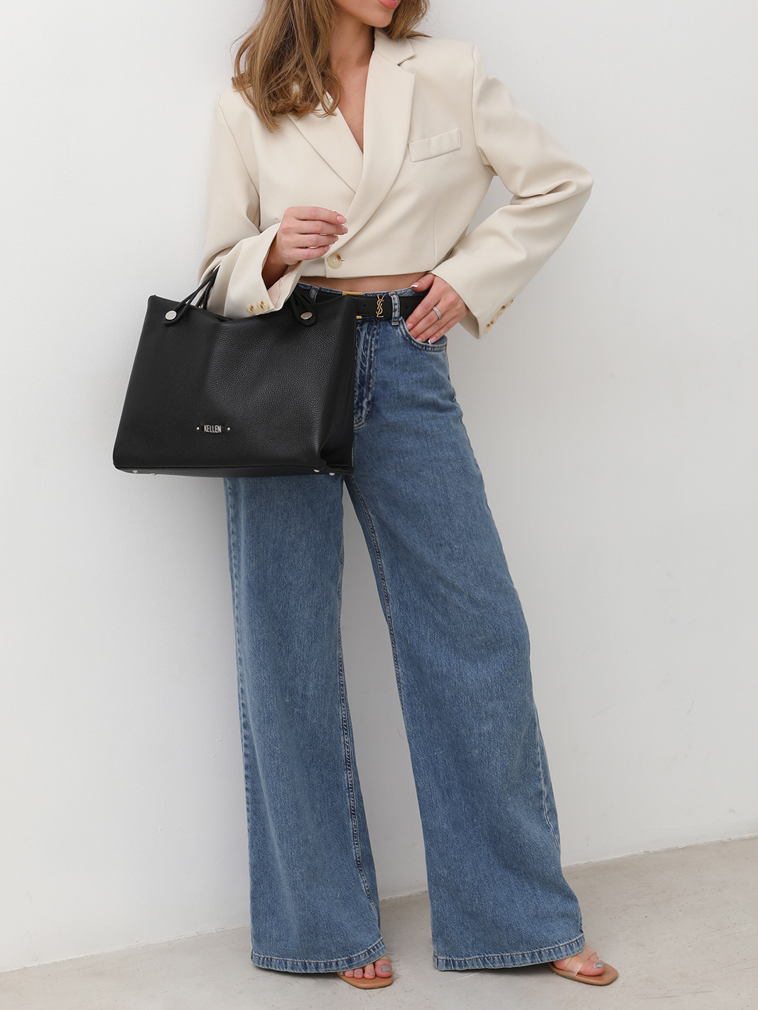 Классическая деловая сумка от KELLEN из натуральной кожи черного цвета