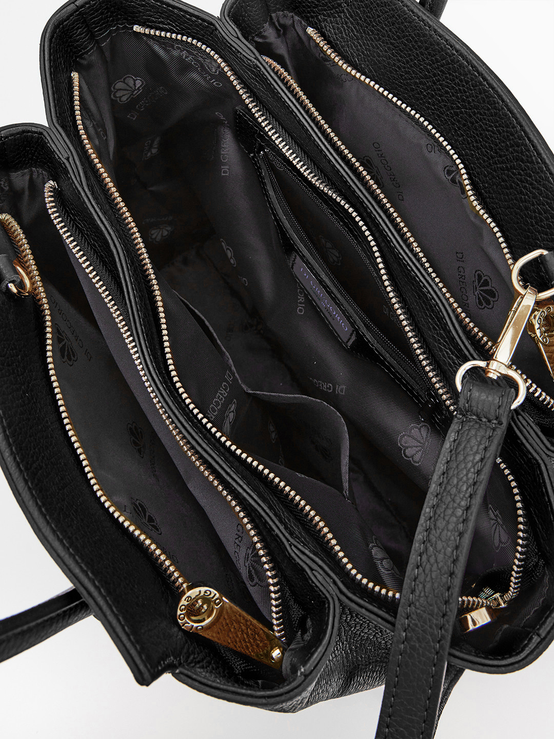  Классическая сумка с тремя отделениями и именной гравировкой Di Gregorio в чёрном цвете