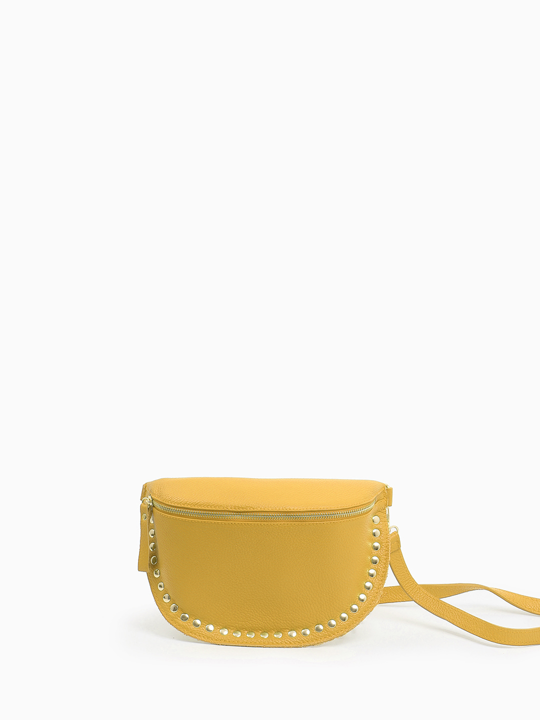 Полукруглая кросс-боди с золотистыми клёпками от FOLLE в жёлтом цвете