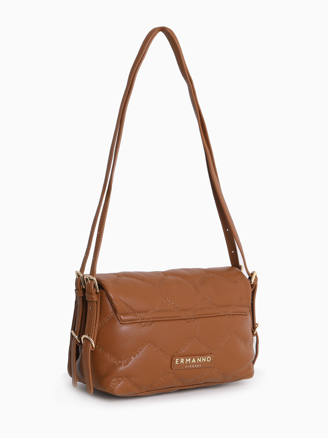 Стёганая кросс-боди на плечо с патчем с логотипом ERMANNO FIRENZE в оттенке загара tan