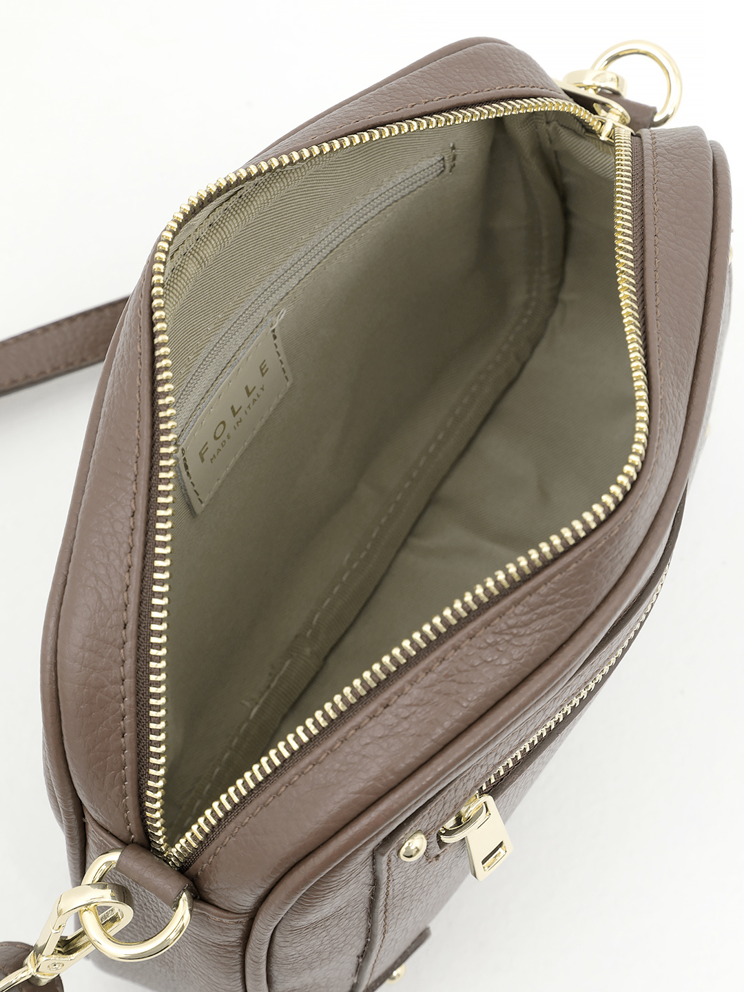 Полукруглая кросс-боди с дополнительным карманом от FOLLE в оттенке тауп