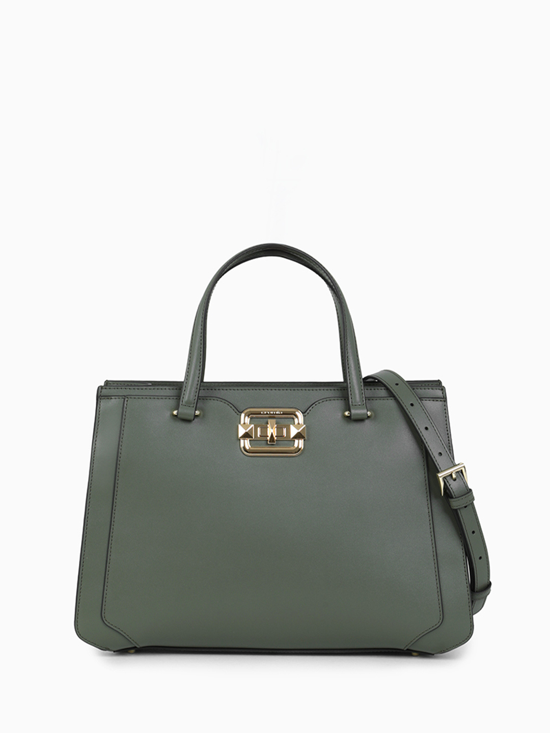 Классическая деловая сумка с фирменным замком от бренда CROMIA в гладкой коже шалфейного цвета