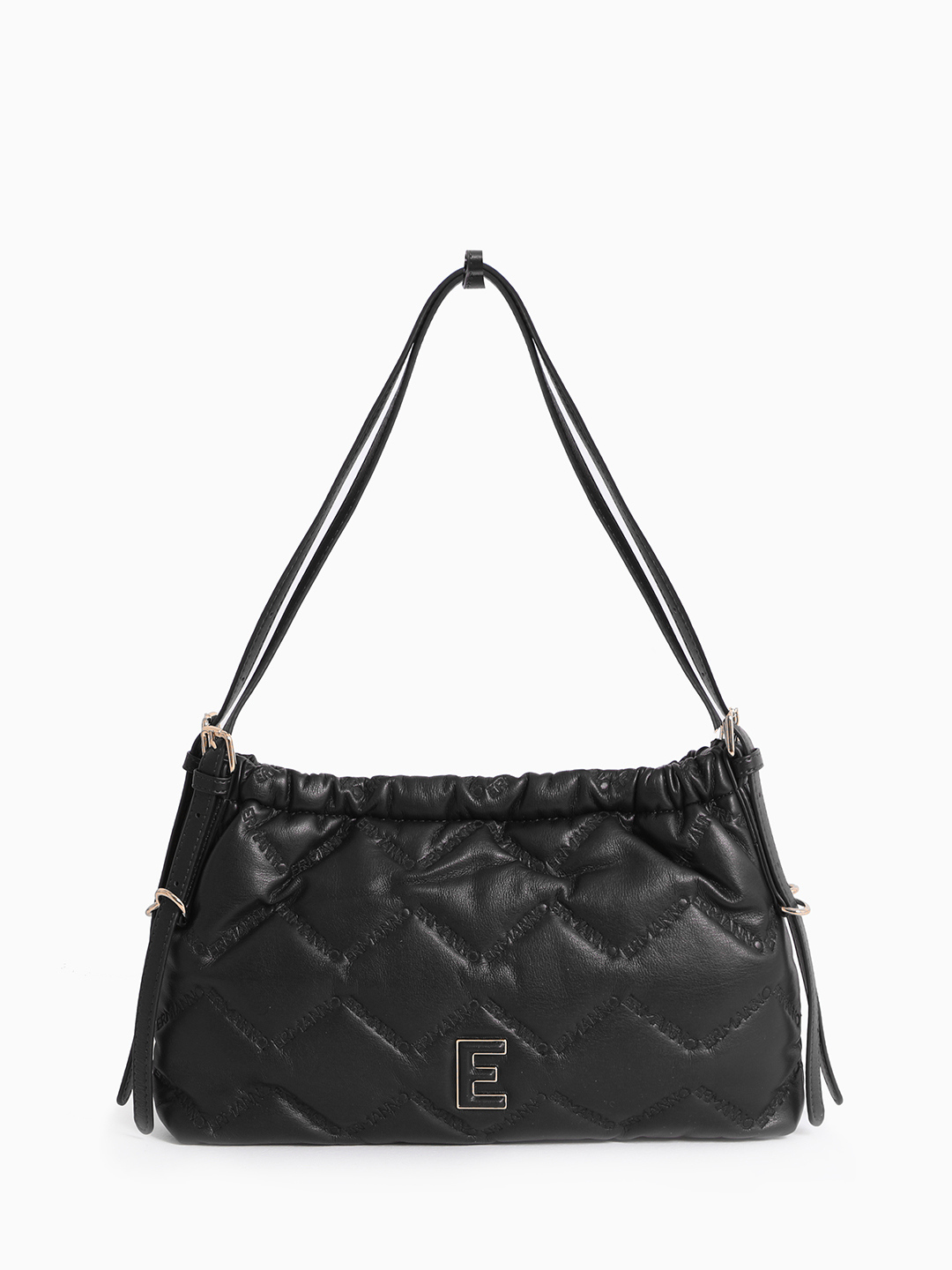 Чёрная сумка-хобо в размере М с брендированной стёжкой от ERMANNO FIRENZE