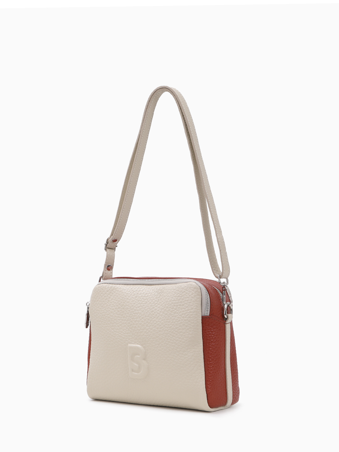 Кросс-боди с тремя отделениями и рельефной монограммой Sara Burglar в сочетании бежевого и рыжего оттенков