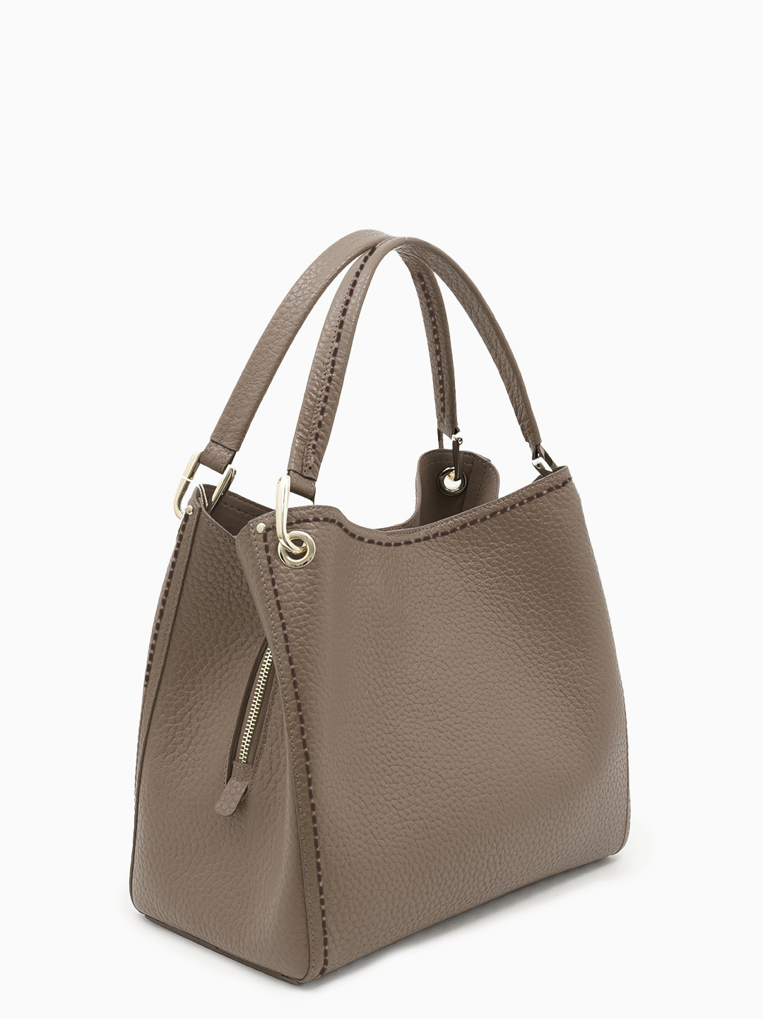 Тоут из натуральной кожи цвета тауп с золотистой фурнитурой и тиснёным логотипом KELLEN