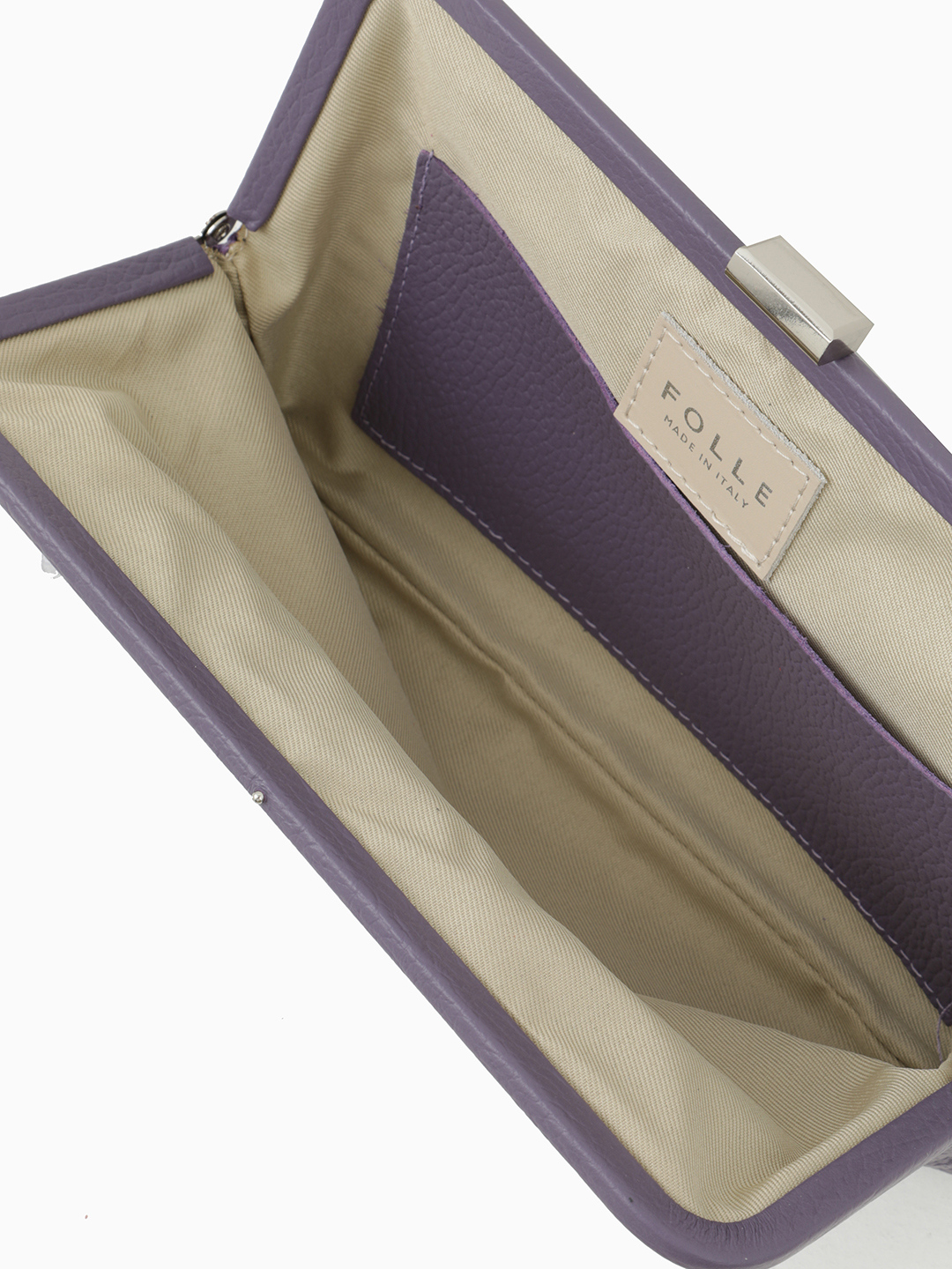 Небольшой клатч на рамочном замке с серебристой цепью от FOLLE в лиловом цвете