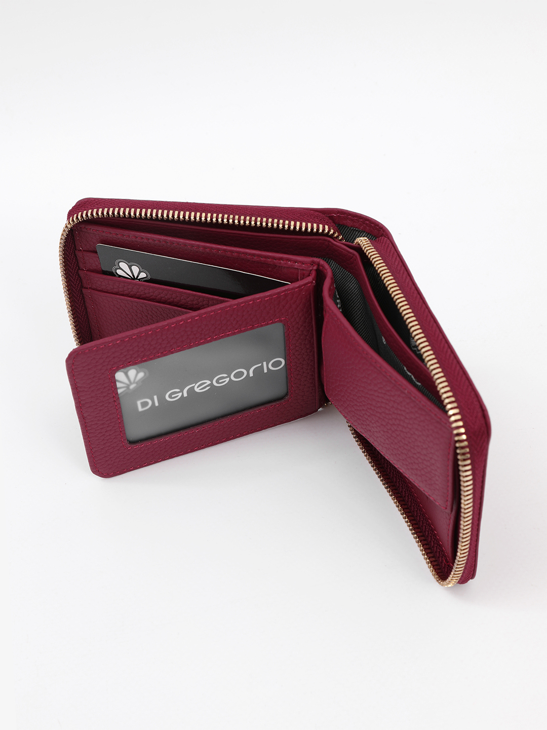 Небольшой кошелёк с металлическим логотипом Di Gregorio в бордовом оттенке