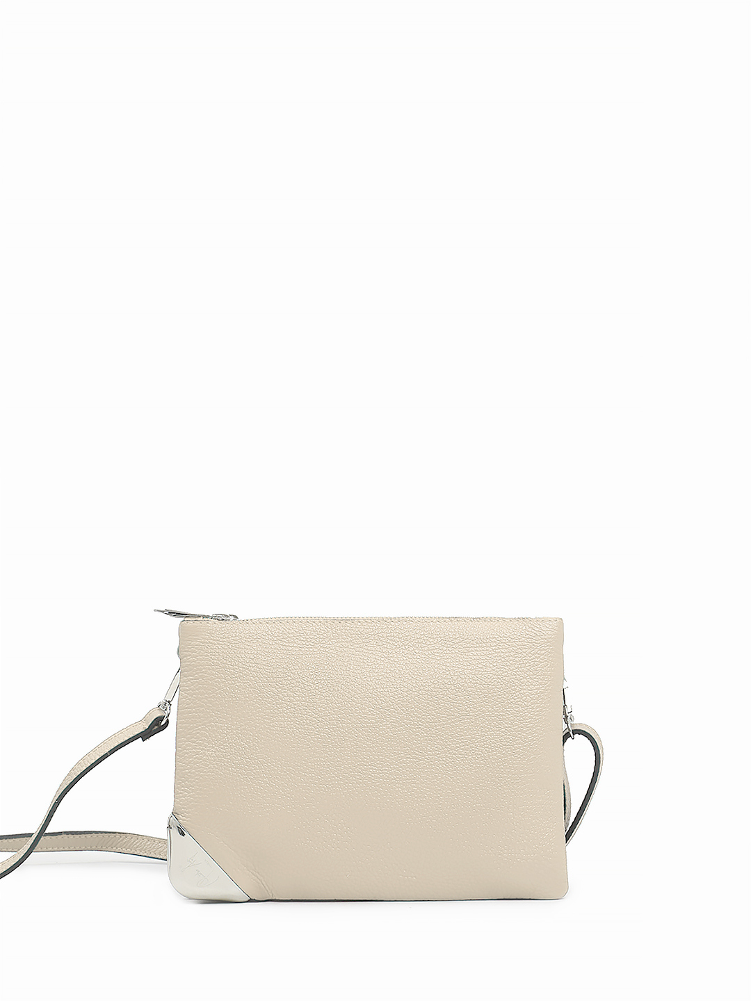 Бежевая кросс-боди с угловой металлической вставкой от Renato Angi