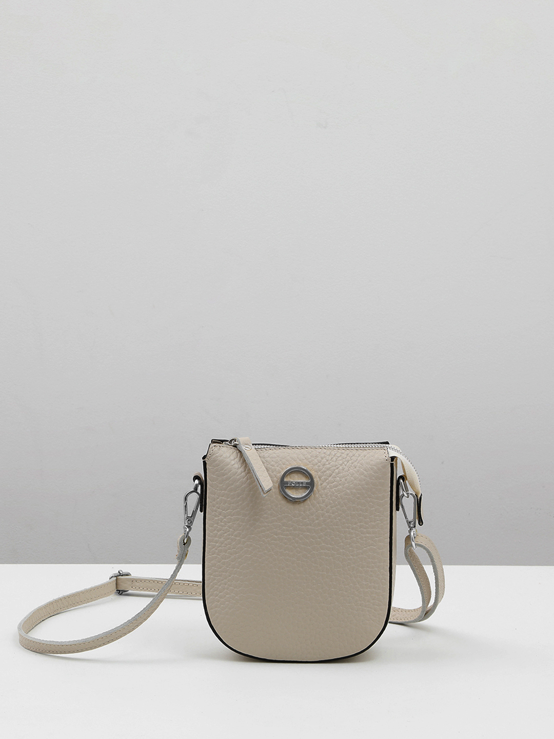 Полукруглая кросс-боди с логотипом FOLLE из крупнозернистой кожи мраморного оттенка