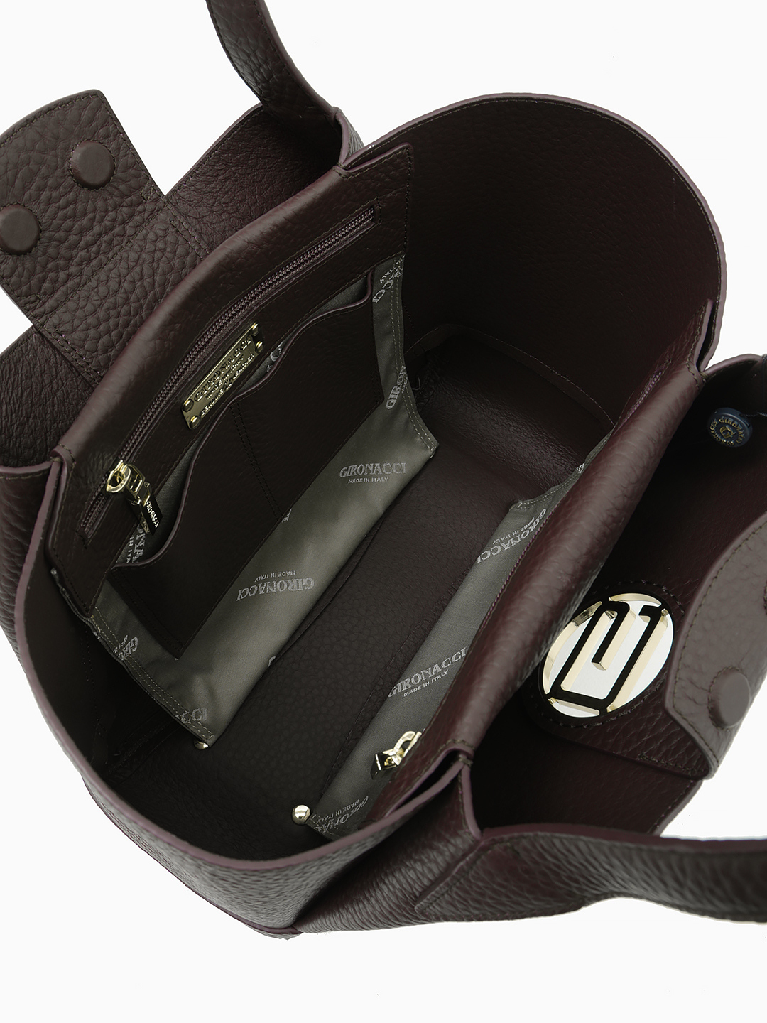 Cумка-тоут с металлической монограммой Gironacci из премиальной кожи в большом размере в коричневом цвете