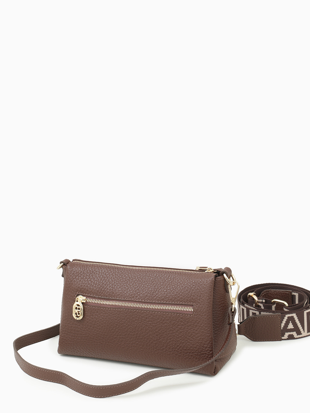 Коричневая кросс-боди из натуральной кожи с металлическим логотипом Sara Burglar с дополнительным ремнём