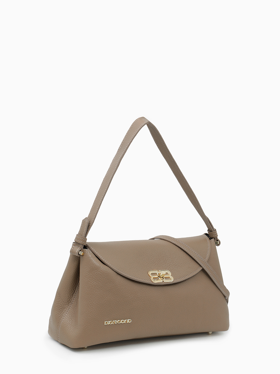 Сумка - боулер с симметричной фурнитурой от Di Gregorio в цвете тауп