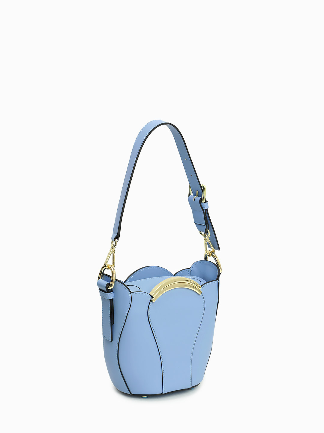 Миниатюрная сумка-ведро в форме тюльпана от Cromia из натуральной голубой кожи