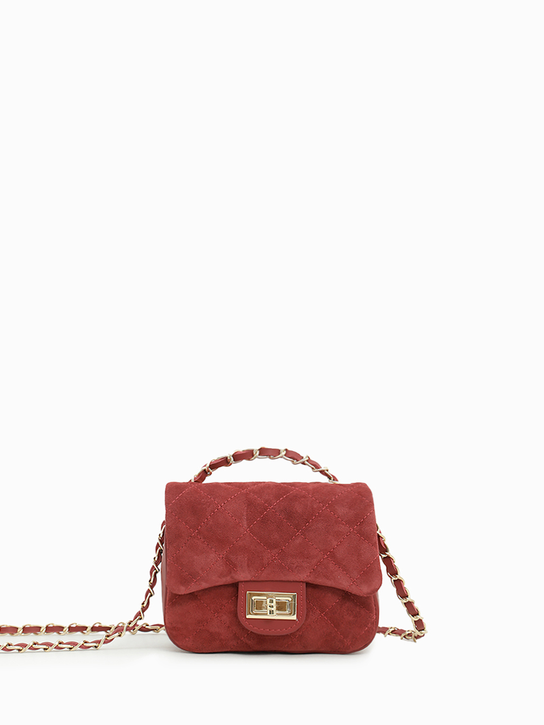 Небольшая кросс-боди с ремнём цепочкой от BE NICE из натуральной замши и кожи красного цвета