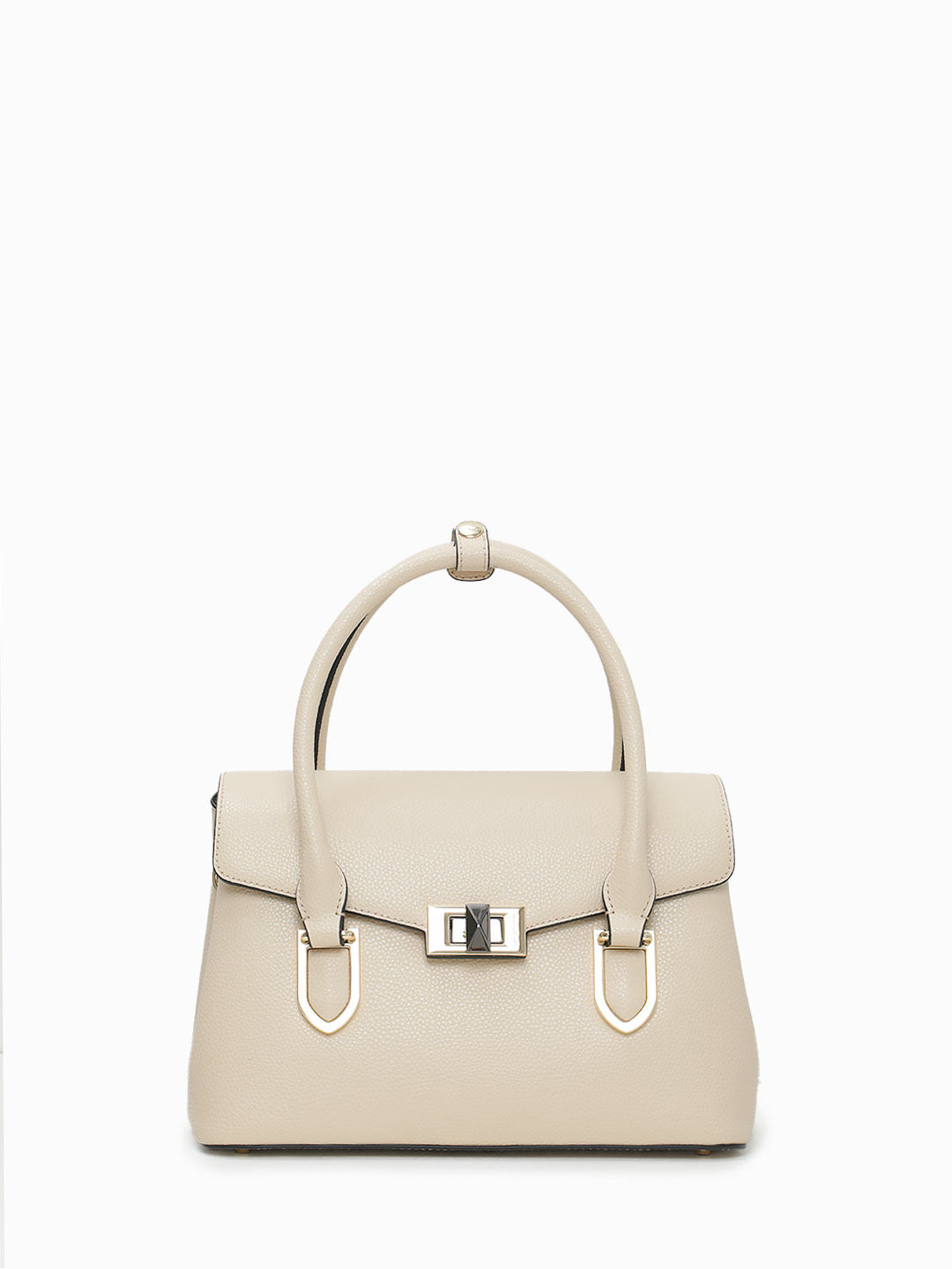 Небольшая сумка с клапаном и поворотным замком от Cromia из натуральной бежевой кожи