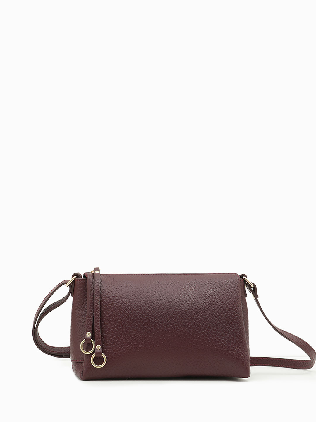 Кросс-боди с тремя отделениями и длинными пуллерами от FOLLE из кожи buffalo бордового цвета