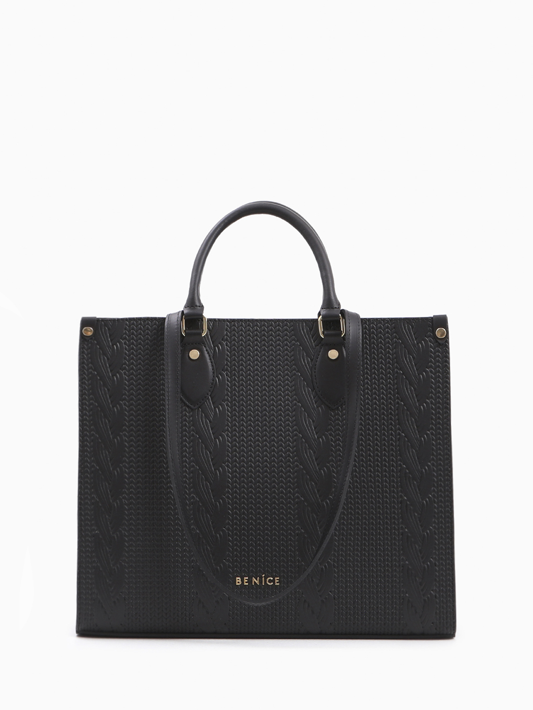 Сумка-шоппер "Polly" с двумя парами ручек и объёмным тиснением от BE NICE в чёрном цвете